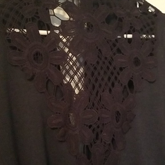 Navy Draped Crochet Back Sweater - Picture 4 of 4